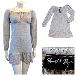 Nwt BRIT & BRI cute grey dress with ruffle hem. Cozy soft material.